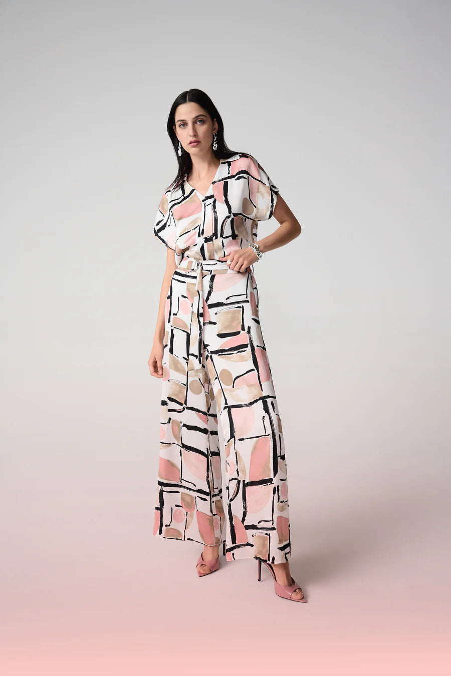 Satin Abstract Print Wide Leg Pants