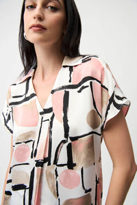 Satin Abstract Print Boxy Top V-Neck