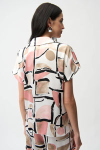 Satin Abstract Print Boxy Top V-Neck
