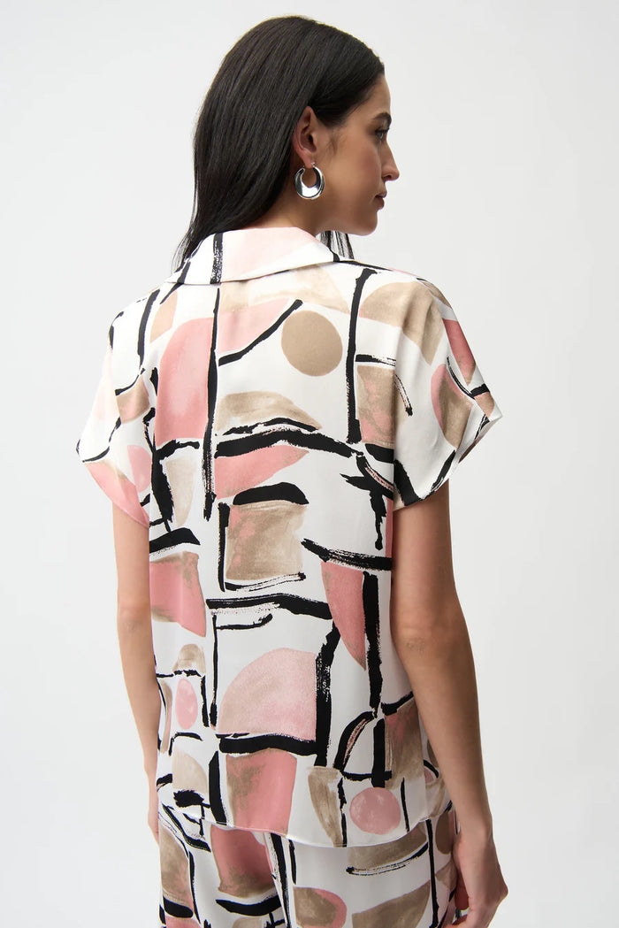 Satin Abstract Print Boxy Top V-Neck