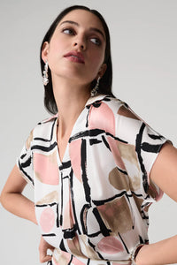 Satin Abstract Print Boxy Top V-Neck