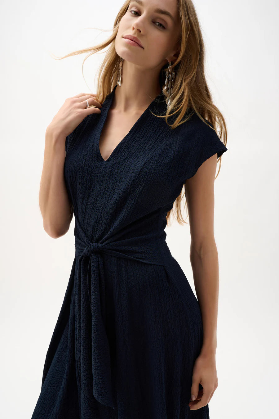 Woven Seersucker Fit And Flare Dress