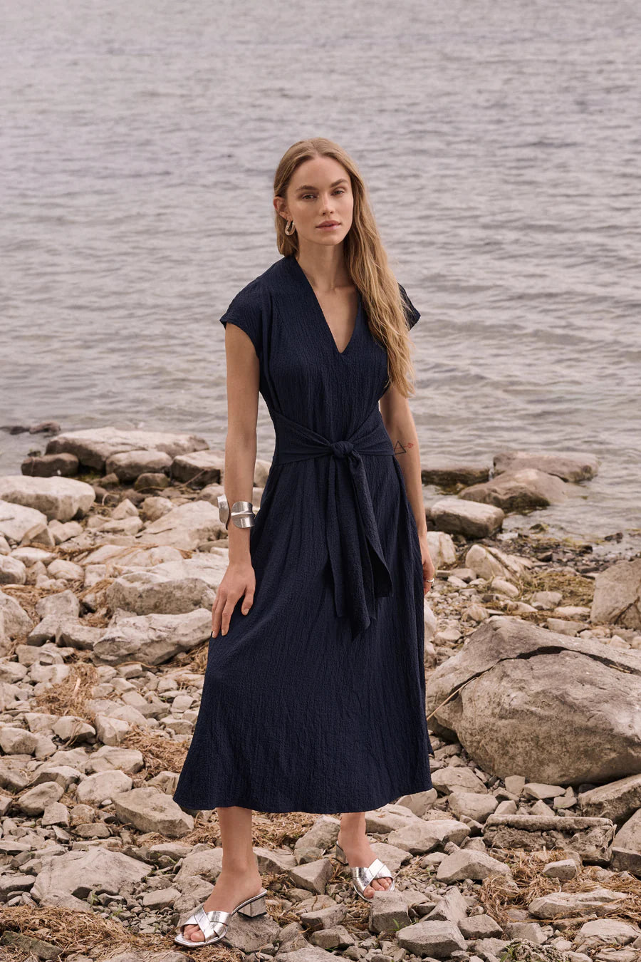 Woven Seersucker Fit And Flare Dress