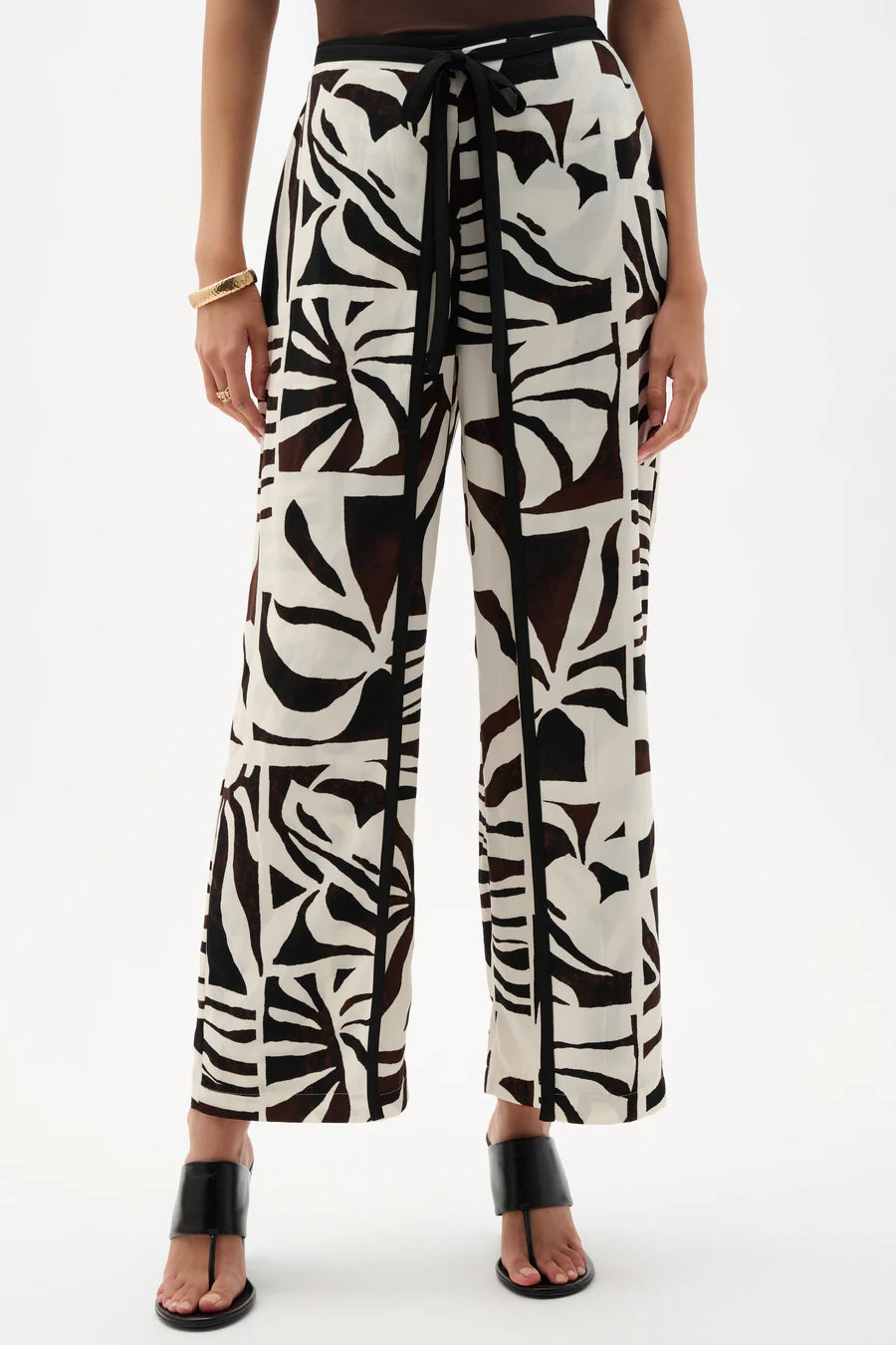 Woven Gauze Tropical Print Wide Leg Pants