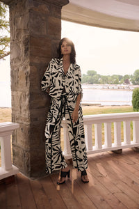 Woven Gauze Tropical Print Wide Leg Pants
