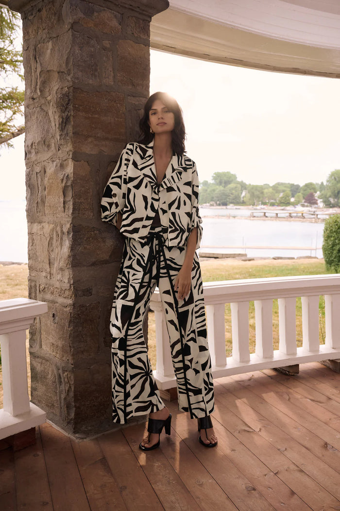 Woven Gauze Tropical Print Wide Leg Pants