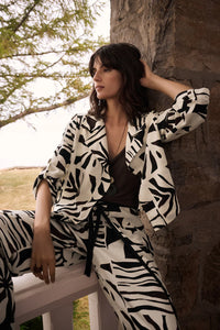 Woven Gauze Tropical Print Wide Leg Pants