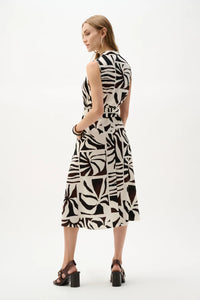 Brown & White Abstract Midi Wrap Dress