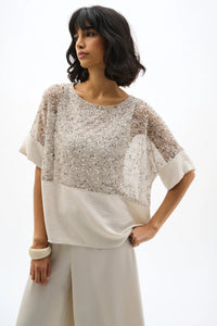 Sequined Mesh and Gauze Boxy Top