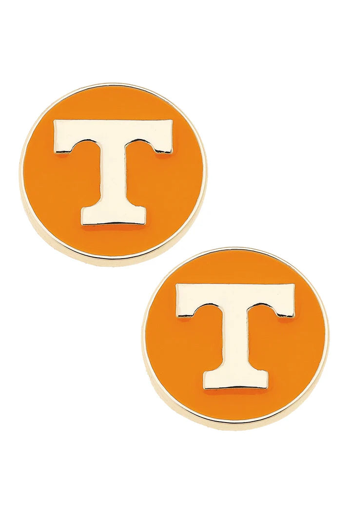 Tennessee Vols Logo Circle Stud Earrings in Orange/Shiny Gold