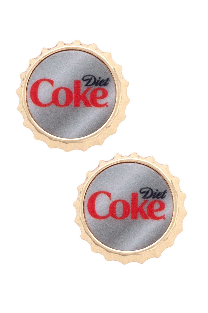 Diet Coke Bottle Cap Stud Earrings in Grey/Red/Shiny Gold