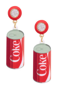 Rhinestone Resin Coke Can Earrings in Red/Grey