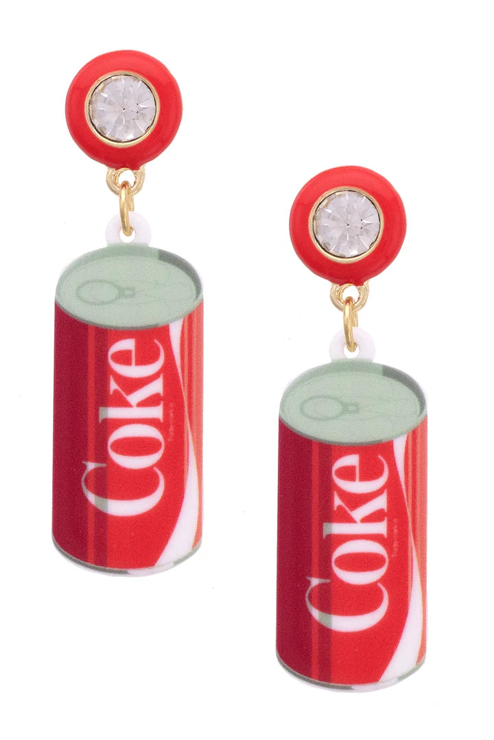 Rhinestone Resin Coke Can Earrings in Red/Grey