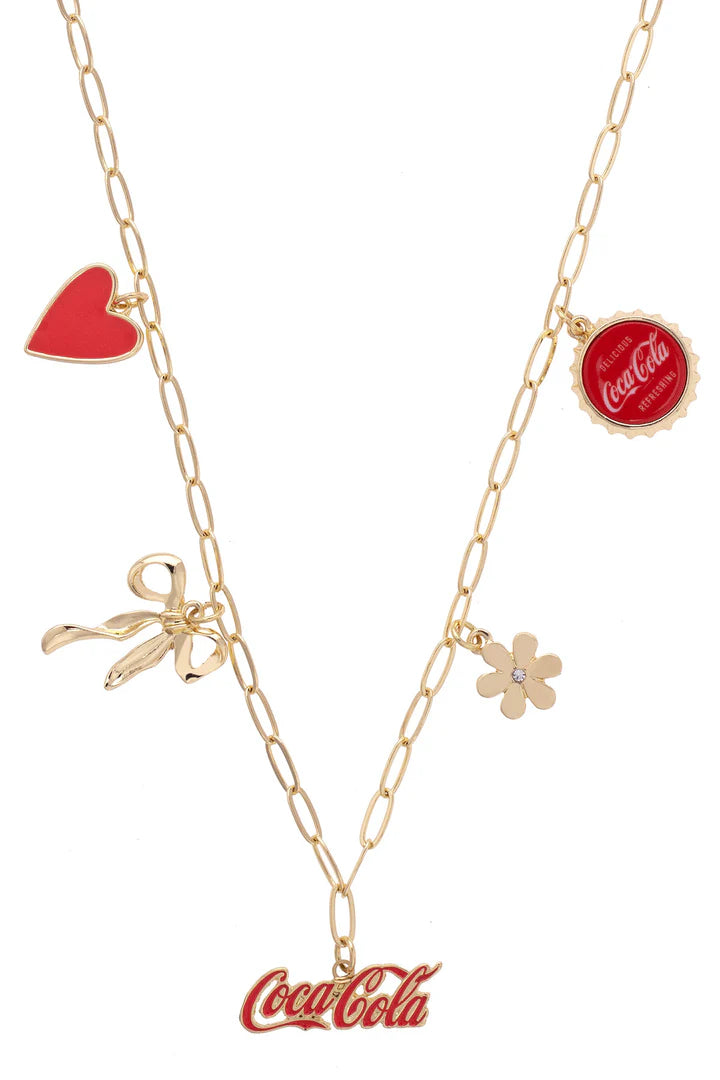 Coca-Cola Paperclip Charm Collector Necklace in Shiny Gold