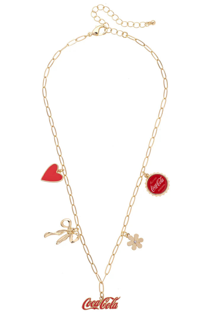 Coca-Cola Paperclip Charm Collector Necklace in Shiny Gold