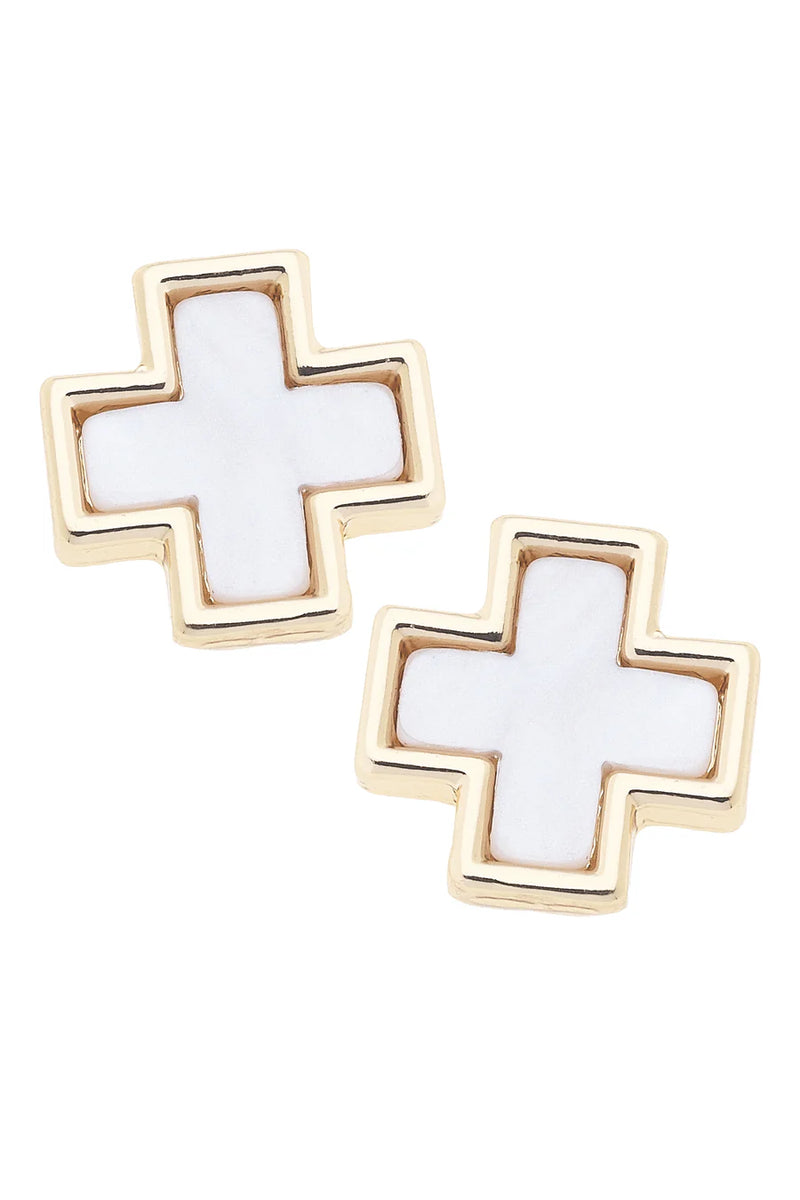 Eliana Cross Stud Earrings in Mother of Pearl