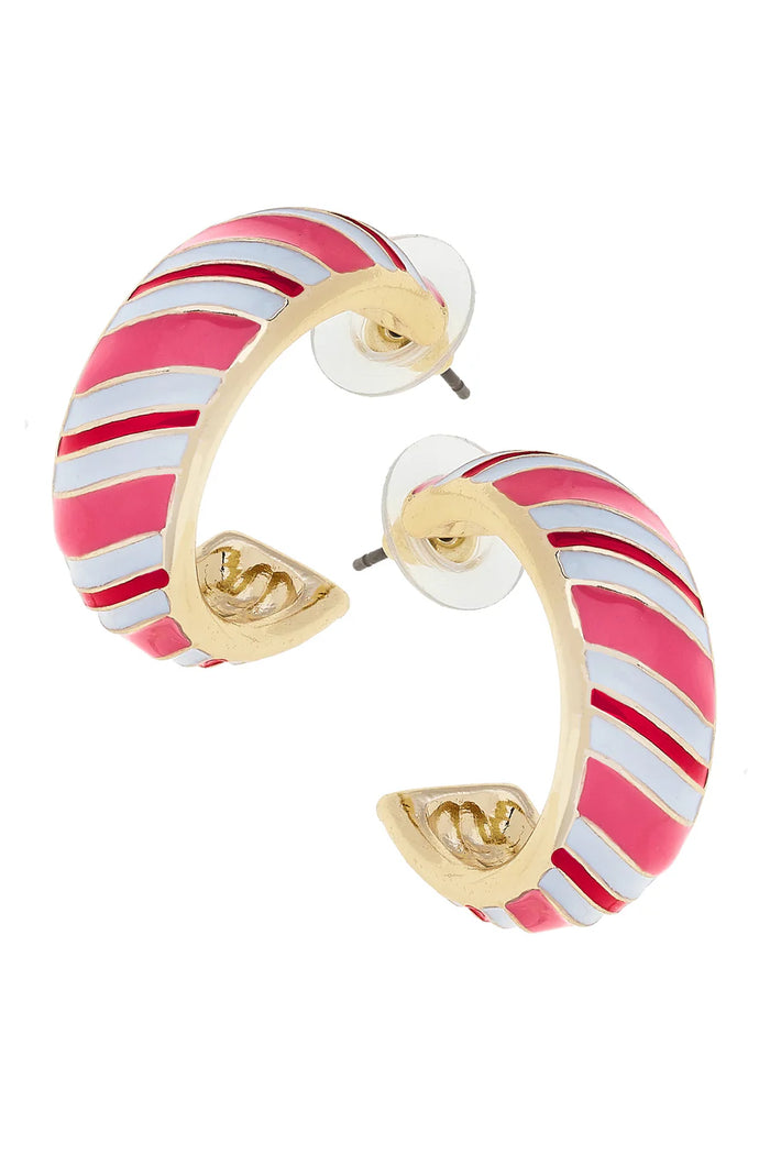 Candy Cane Striped enamel Hooped Earrings