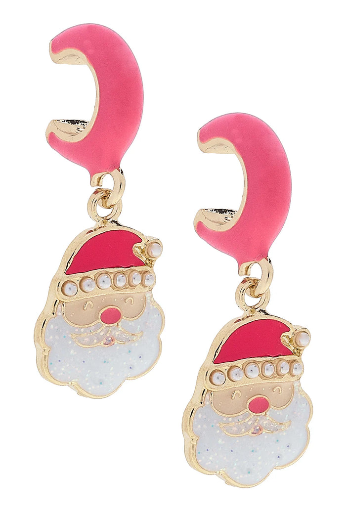 Pearl Studded Santa Face Huggie Hoop Earrings