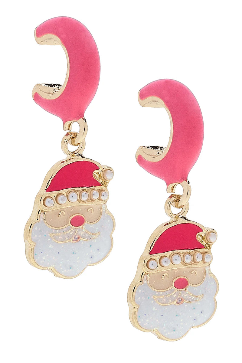 Pearl Studded Santa Face Huggie Hoop Earrings