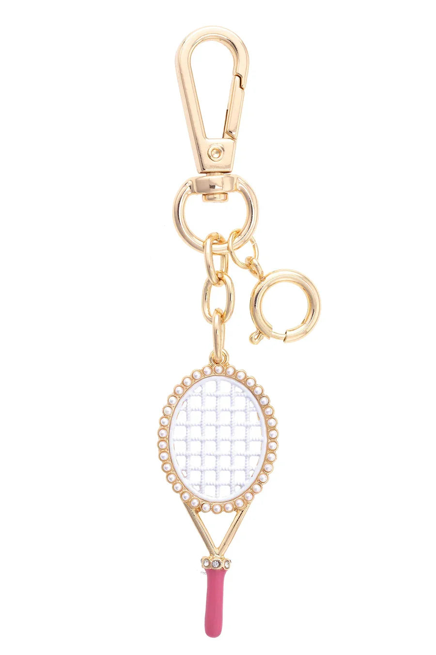 Pearl Studded Tennis Racket Bag Charm
