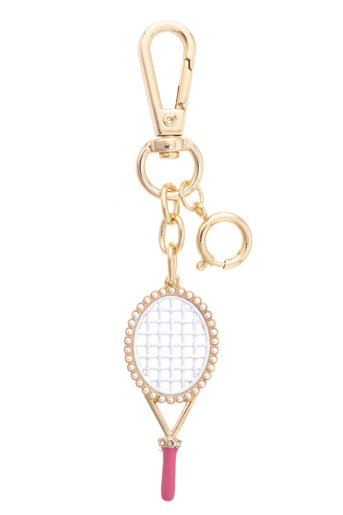 Pearl Studded Tennis Racket Bag Charm