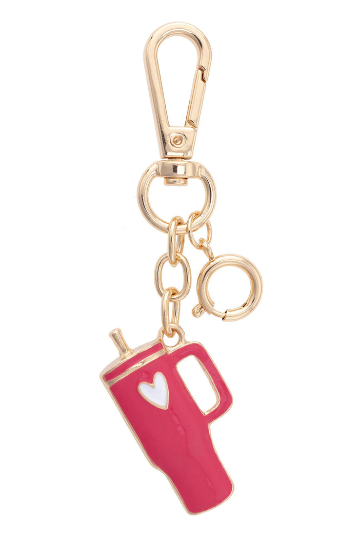 Travel Tumbler Cup Bag Charm in Fuchsia