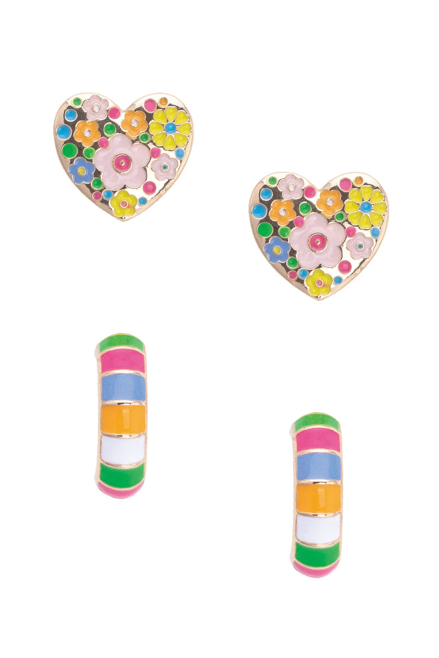 Presley Floral Heart & Huggie Hoop Earrings Set of 2 in Rainbow Multi