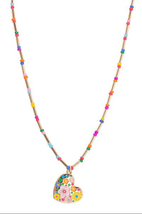 Presley Floral Heart Children's Necklace in Rainbow Multi