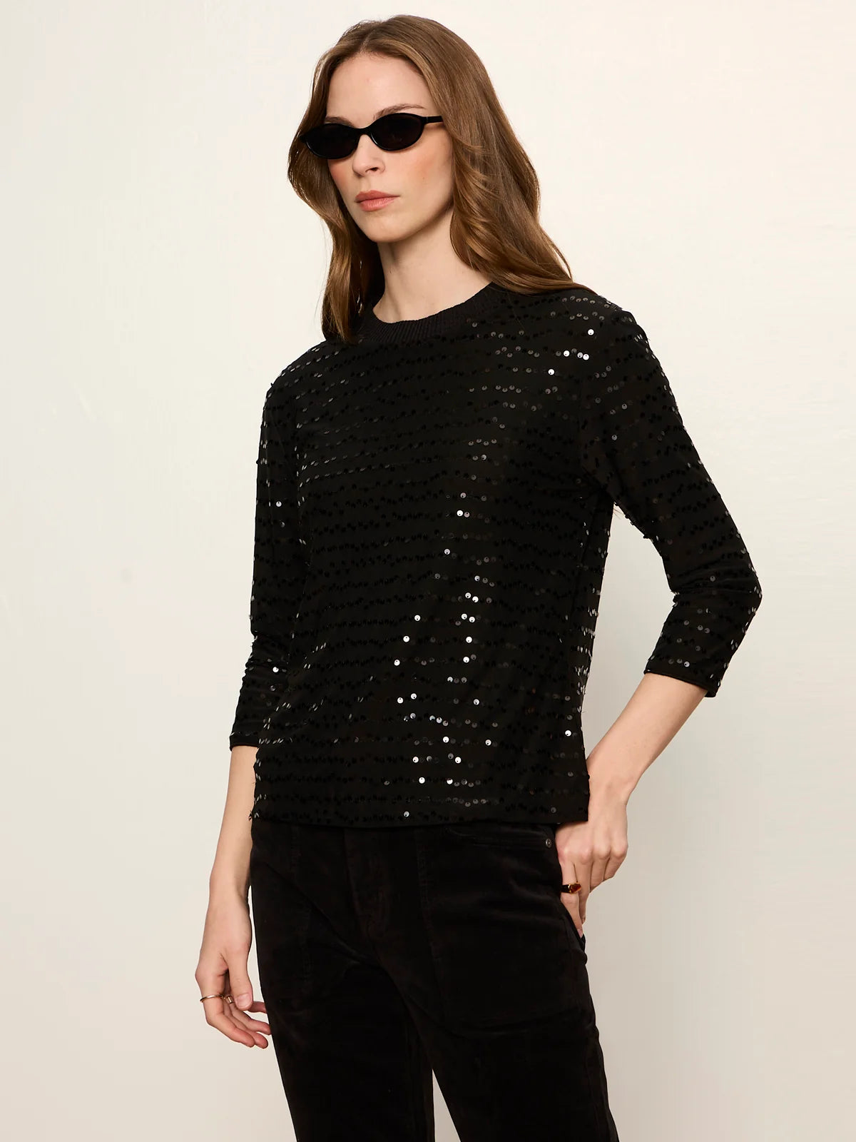 3/4 Sequin Mode Tee Black