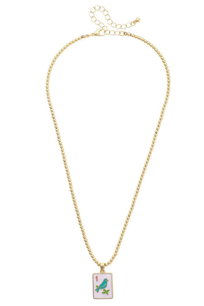 Sparrow Mahjong Tile Ball Bead Necklace