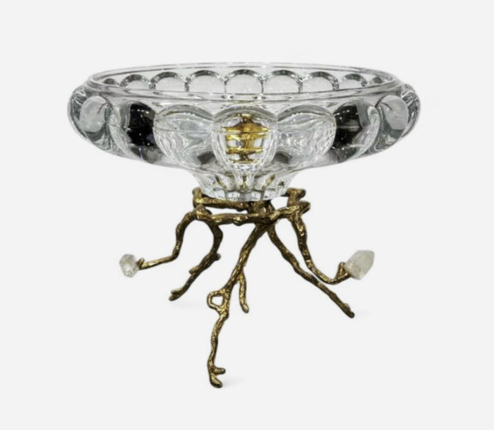 Vintage Glass With Footed Brass Stand