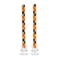 Check Dinner Candles - Black & Orange - Set of 2