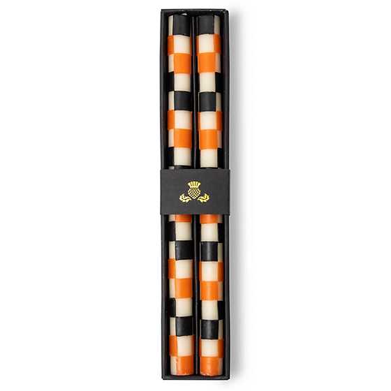 Check Dinner Candles - Black & Orange - Set of 2