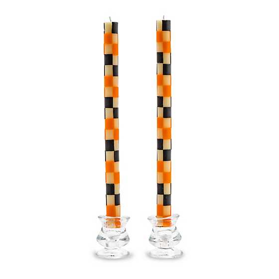 Check Dinner Candles - Black & Orange - Set of 2