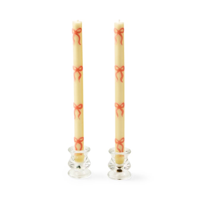 Pink Bow Dinner Candles, Set of 2