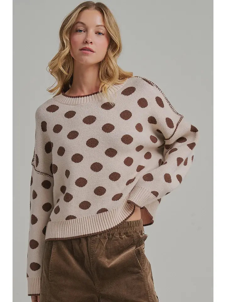 Loose Fit Polka Dot Fall Sweater Top