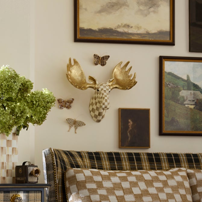 Mocha Check Moose Wall Decor