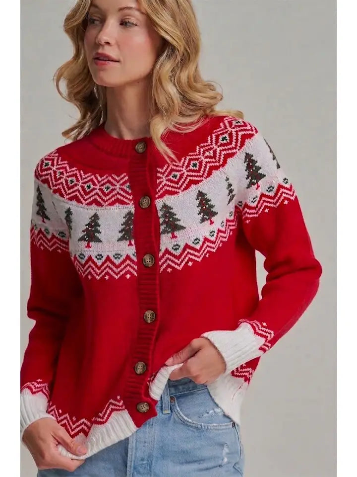 Holiday Christmas Tree Fair Isle SWEATERCARDIGAN