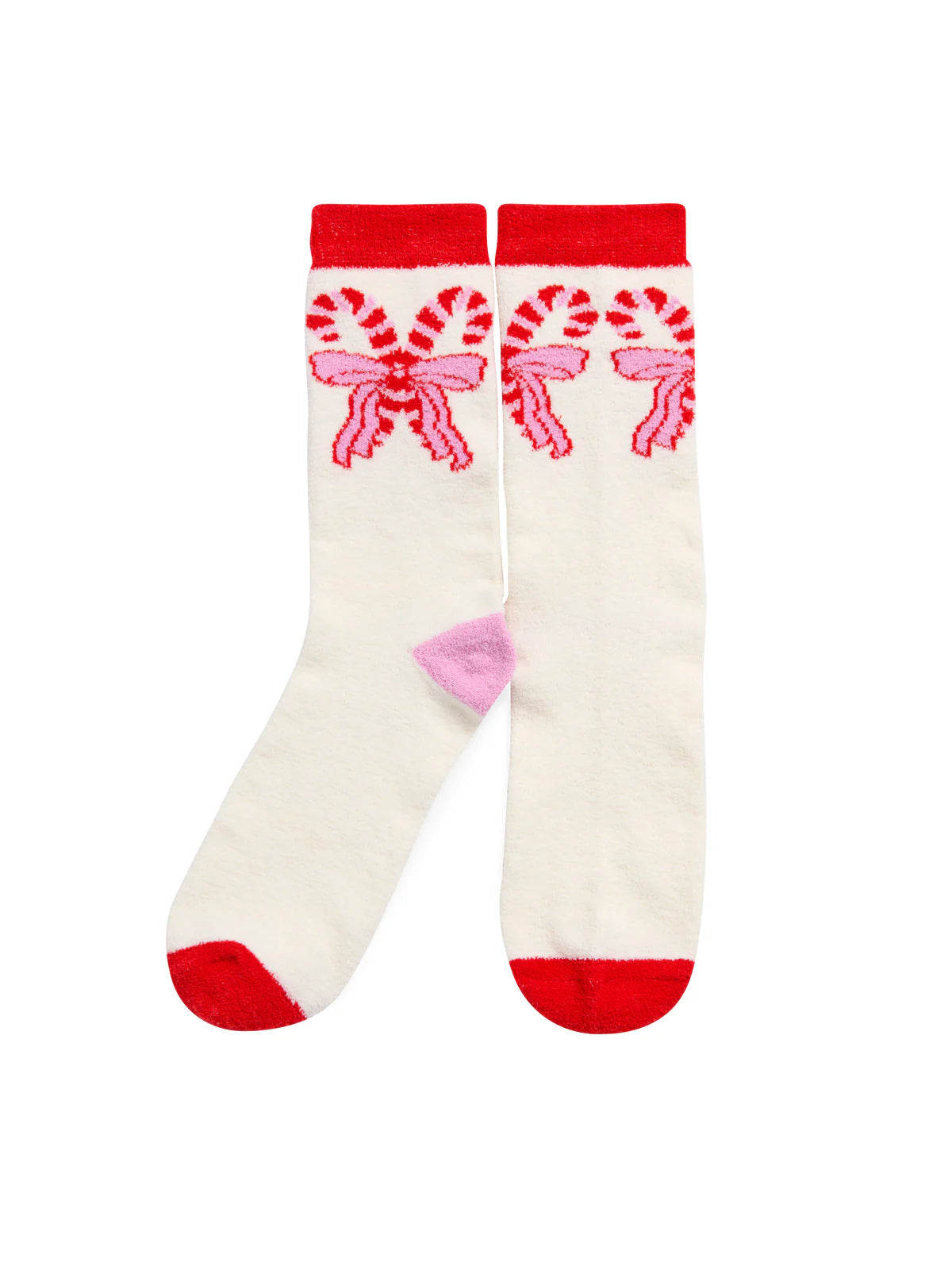 Shiraleah Candy Cane Bow Socks, Ivory