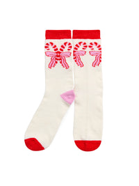 Shiraleah Candy Cane Bow Socks, Ivory