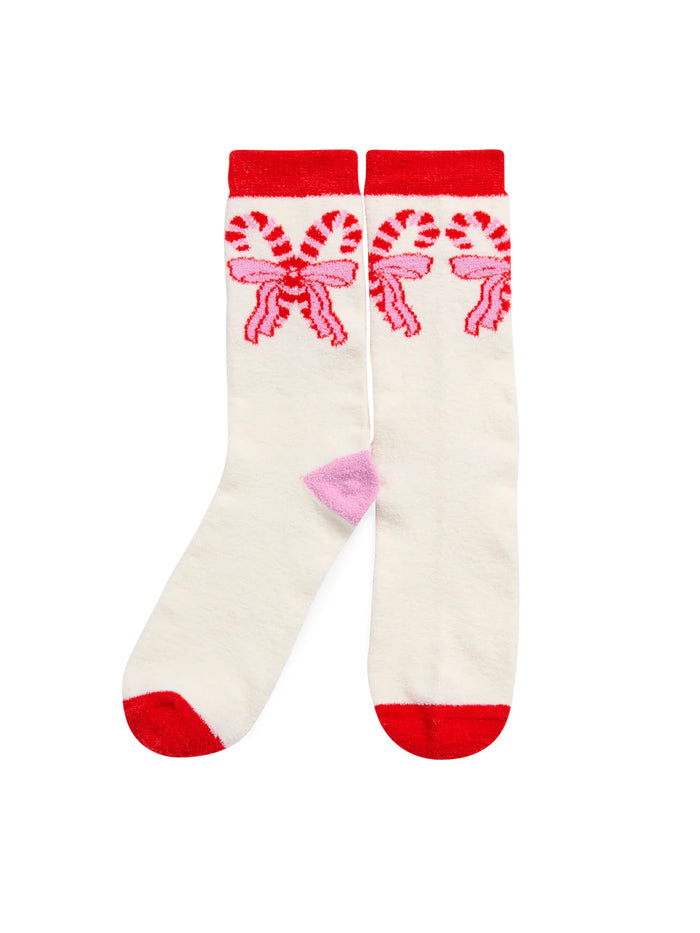 Shiraleah Candy Cane Bow Socks, Ivory