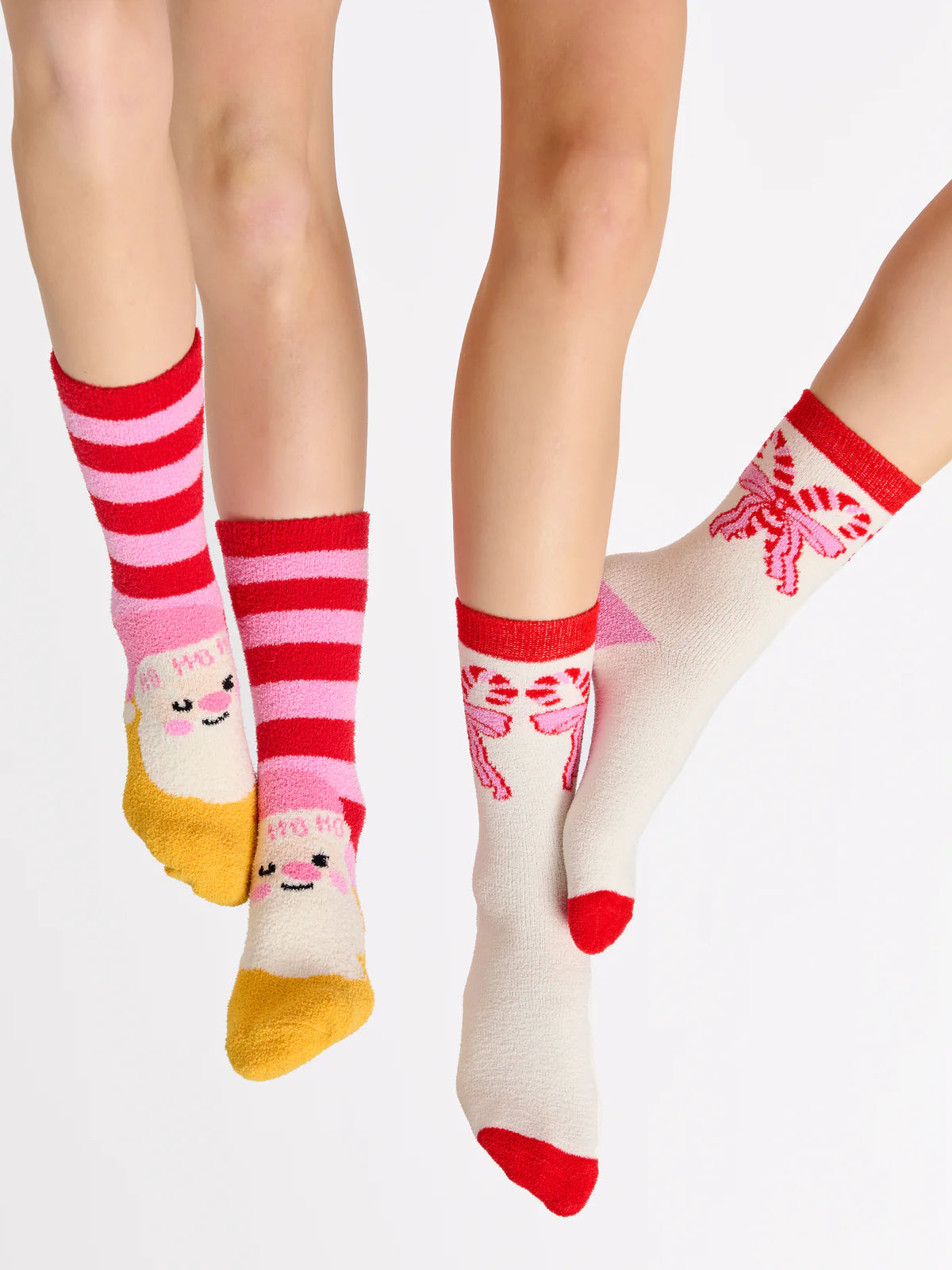 Shiraleah Candy Cane Bow Socks, Ivory