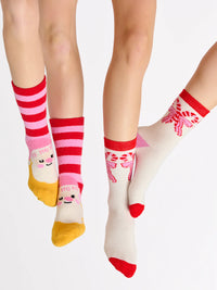 Shiraleah Candy Cane Bow Socks, Ivory