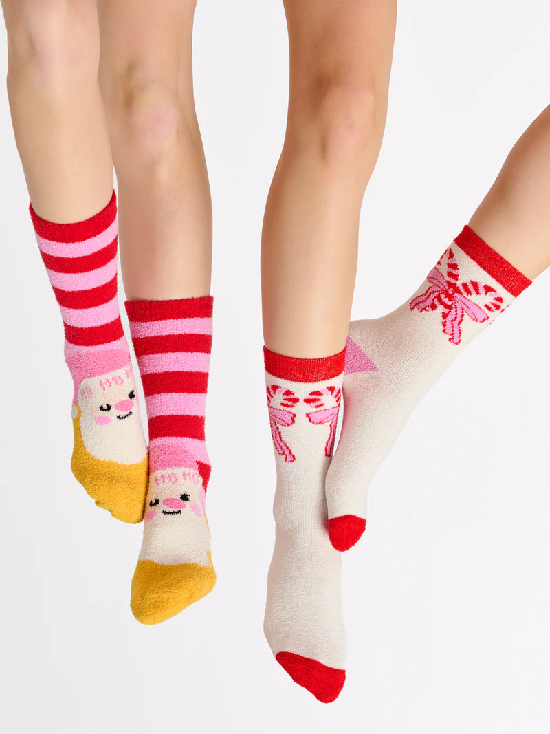 Shiraleah Candy Cane Bow Socks, Ivory