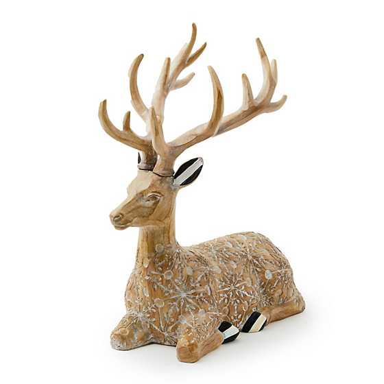 Farmhouse Holiday Resting Block Print Deer Figurine