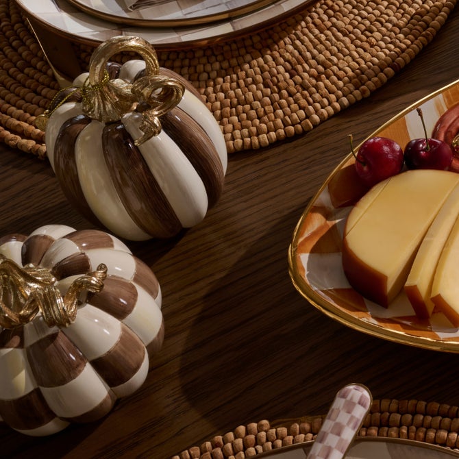 Chocolate Check and Stripe Petite Pumpkins, Set of 2