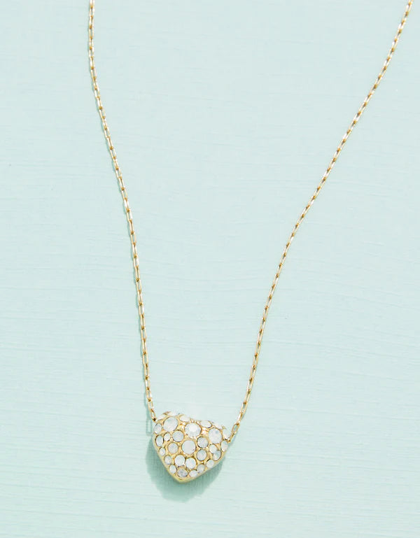 Sparkling Heart Necklace White Opal 17"