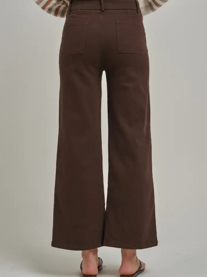 Wide Leg Stretch Pants with Bow Front Pockets