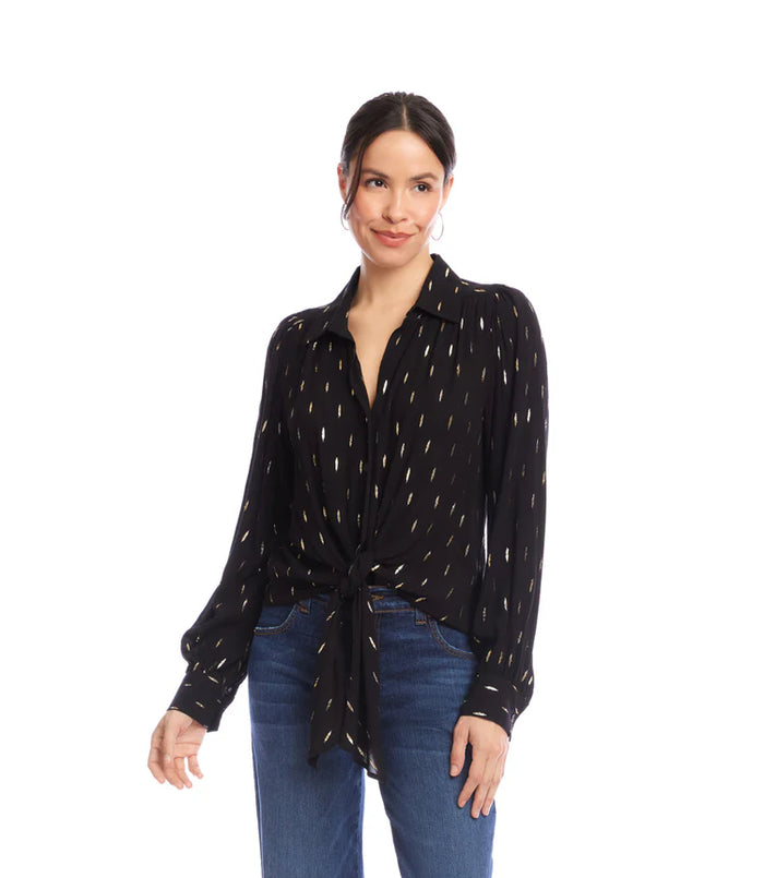 Long Sleeve Tie-Front Top