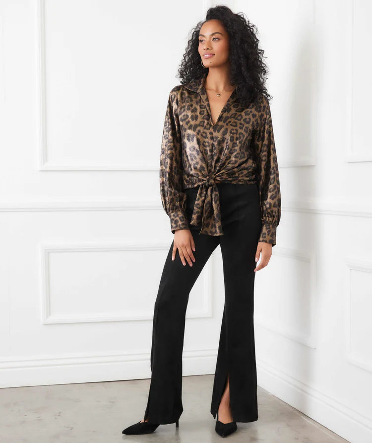 Leopard Long Sleeve Tie-Front Top